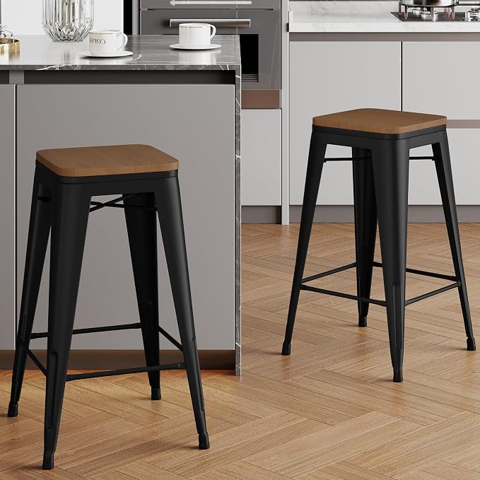 Alunaune 26" Metal Bar Stools Set of 2 Stackable Counter Height Barstools by HomeFurniture