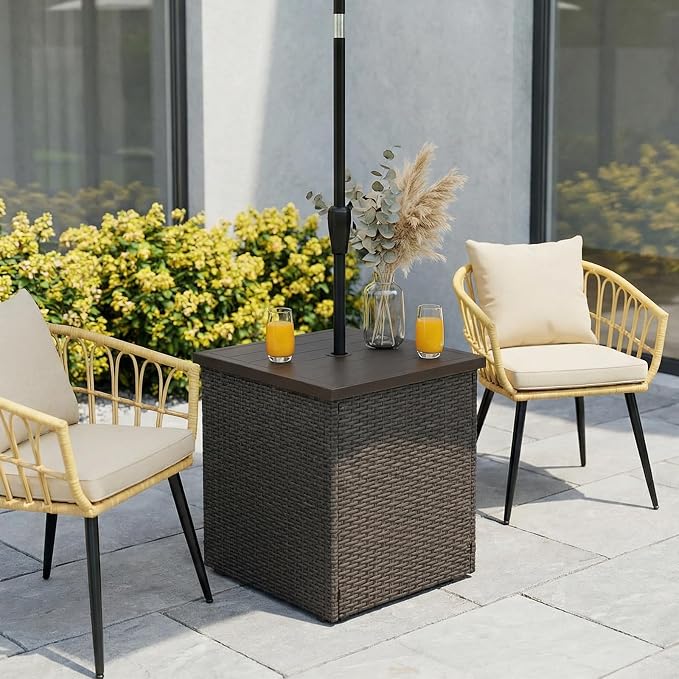 Outdoor Patio Table with Umbrella Hole, Umbrella Side Table Base Stand - Image 7