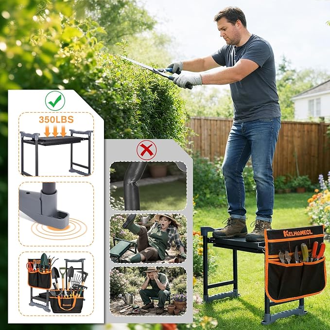 Garden Kneeler and Seat, Extra Wide Thick EVA Pad, Heavy Duty Foldable Garden - Image 6