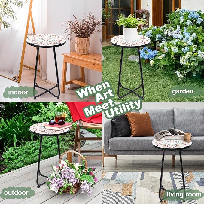VCUTEKA Patio Side Table Outdoor Accent Table Bistro Coffee Table Plant End - Image 5