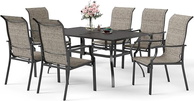 7 Piece Patio Dining Sets for 6, Outdoor Table and Chairs Set by SUNSHINEVALLEY