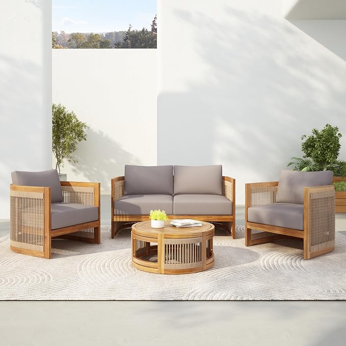 Merax 4-Piece Patio Premium Acacia Wood Outdoor Furniture Set, All Weather by Merax