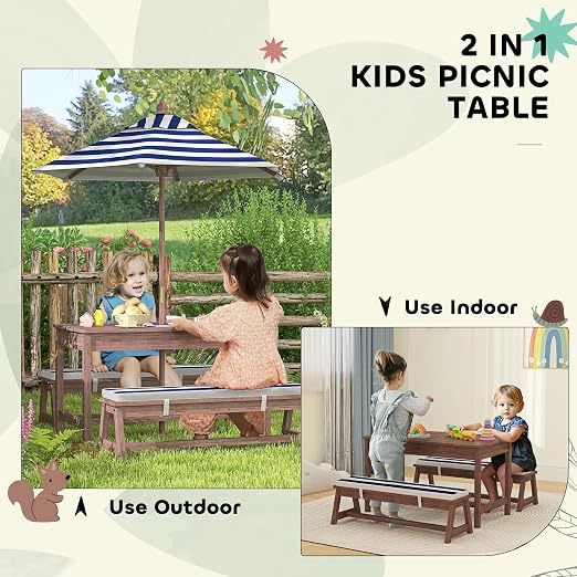 Qaba Kids Picnic Table, Outdoor Wooden Table & Bench Set - Image 5
