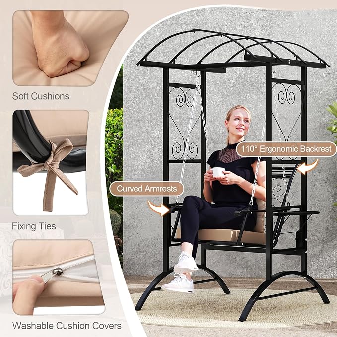 Tangkula Porch Swing with Stand, Outdoor Patio Swing with Heavy-Duty Metal Frame - Image 3
