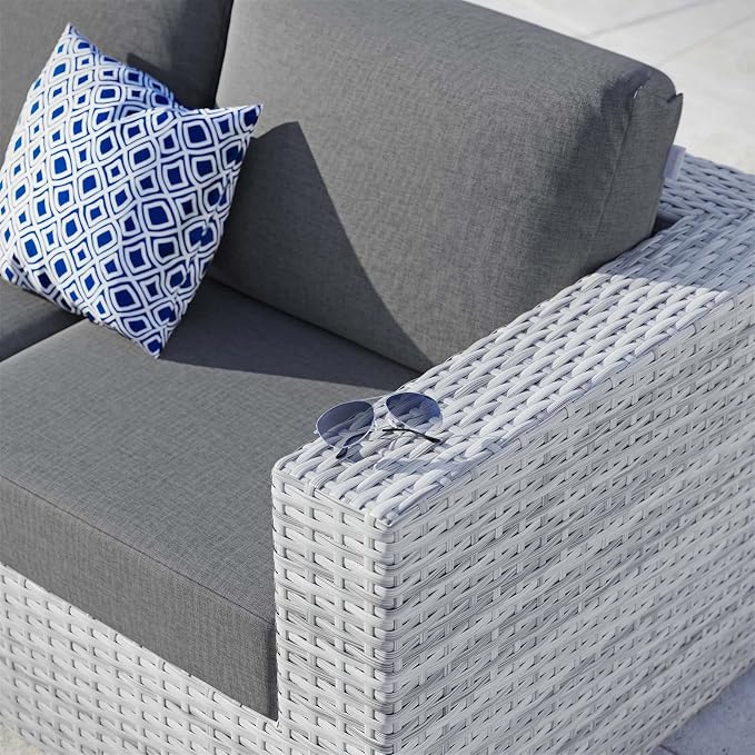 Modway Convene Wicker Rattan Outdoor Patio Right-Arm Loveseat in Light Gray - Image 8