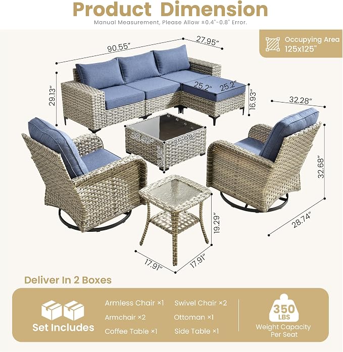 HOOOWOOO Outdoor Sectional Furniture Set, 8 Pieces Wicker Patio Conversation - Image 7