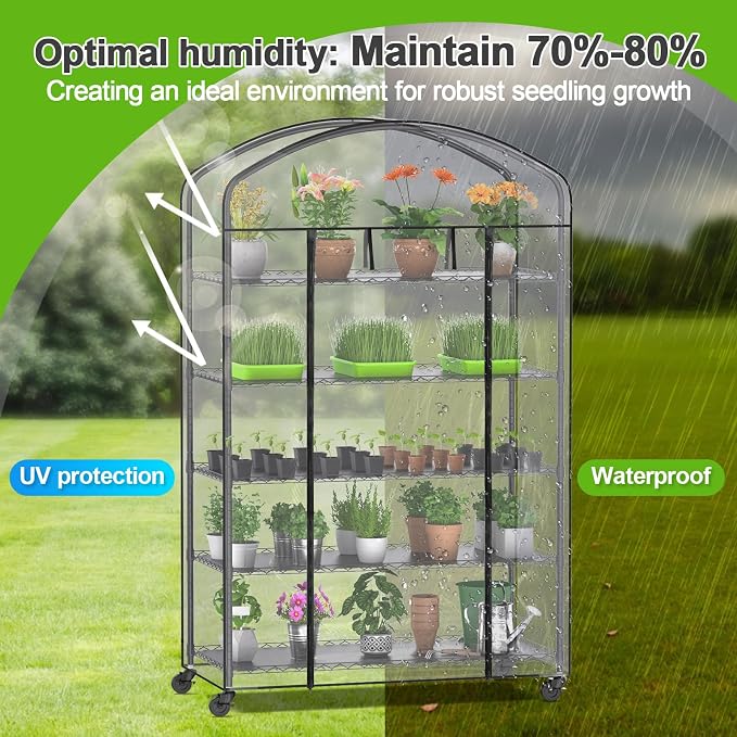 Abimars 5-Tier Greenhouse with Caster Wheel, Each Shelf Height Adjustable Metal - Image 6