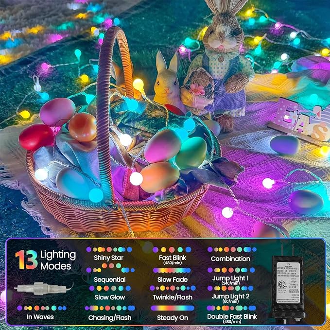 Connectable 100LED Easter String Lights Outdoor Indoor, 43ft Pastel Lights - Image 5