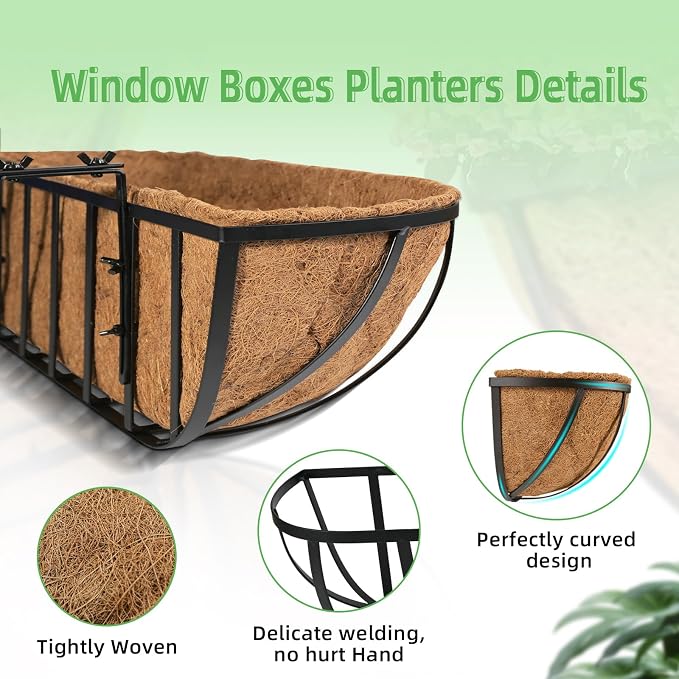 hehimhis Balcony Planters Railing Hanging 24inch 4 Pack Window Planter Box - Image 3