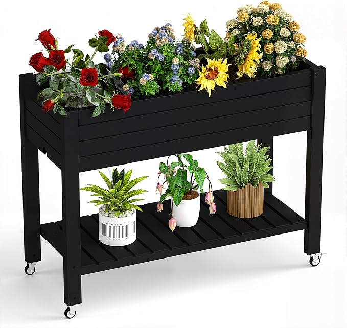 Raised Garden Bed with Legs, 33.66" Tall Self-Watering Resin Planter Box with by OutdoorLivingPerfected