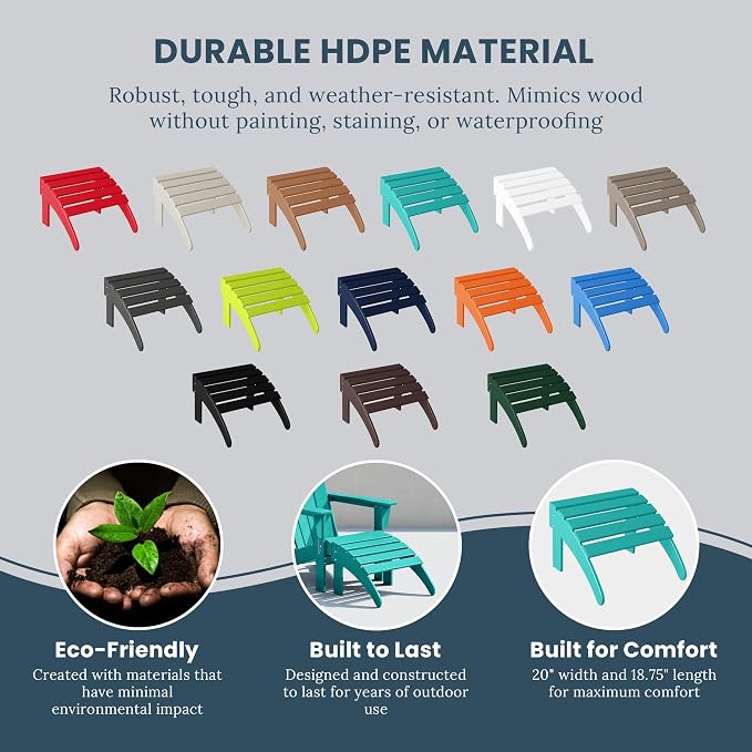 WO Home Furniture Adirondack Ottoman Outdoor Patio Footrest 13.5" Inch Folding - Image 5