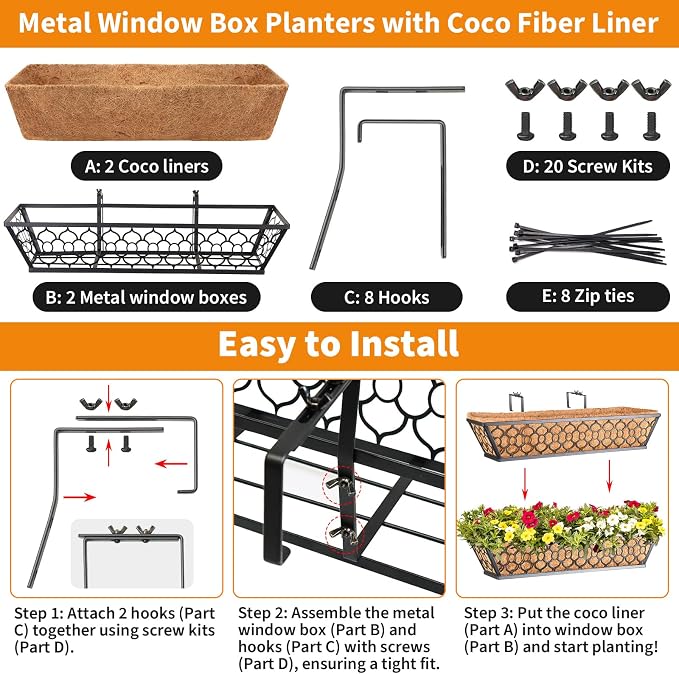 Riare 2 Pack 24 Inch Window Boxes Planters - Image 3