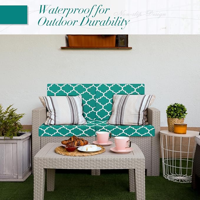 Newwiee 8 Pcs Stretch Patio Outdoor Cushion Covers Waterproof Replacement Sofa - Image 3