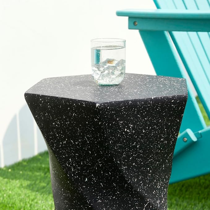 Glitzhome Outdoor Side Table, 17.75" H Decorative Garden Stool MGO Twist Faux - Image 8