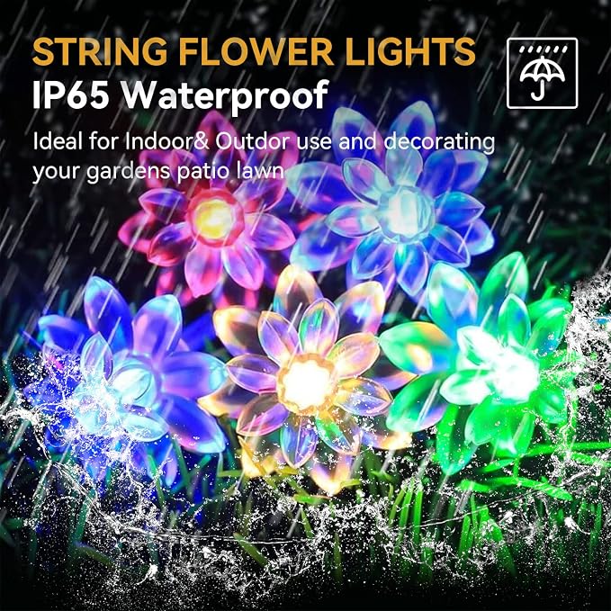 ITICdecor Solar Flower String Lights Outdoor Waterproof 50 LED Solar String - Image 2