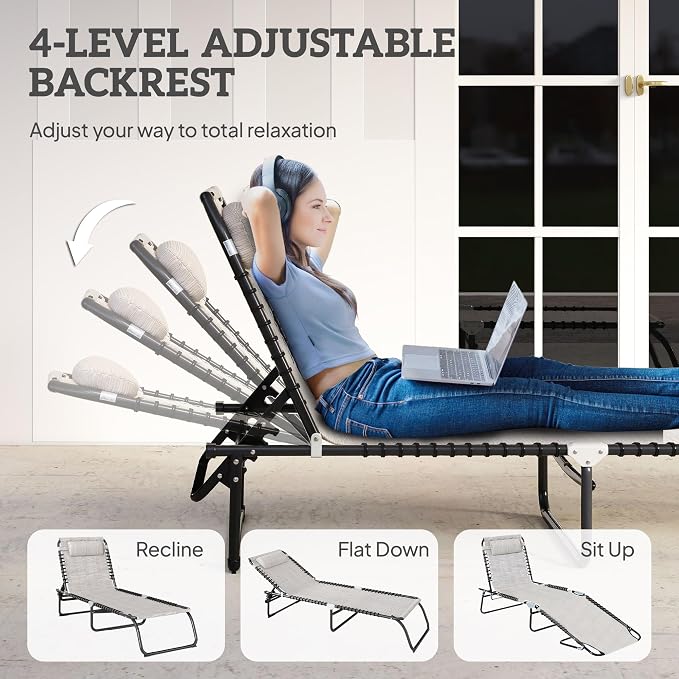 Outsunny Folding Chaise Lounge Chair, Patio Sun Tanning Chair, Outdoor Chaise - Image 4