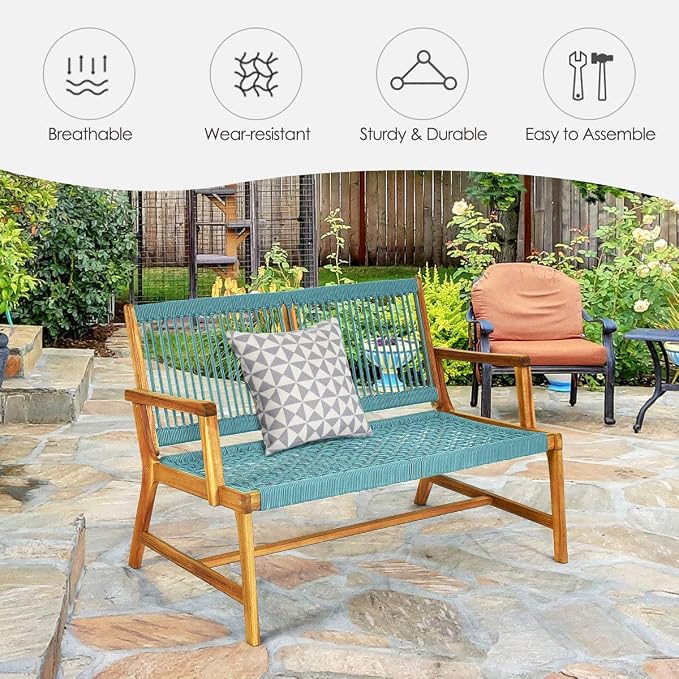 Tangkula 2-Person Patio Acacia Wood Bench Loveseat Chair, Outdoor Patio Acacia - Image 8