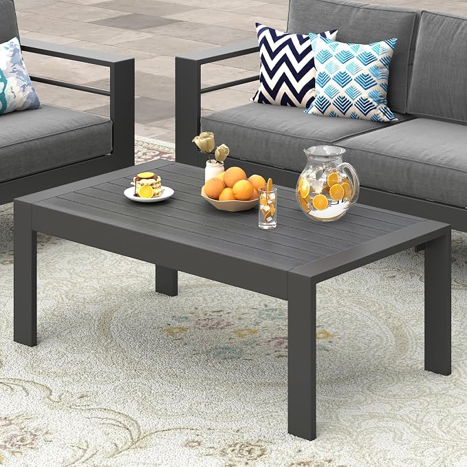 Modern Aluminum Outdoor Coffee Table, All-Weather Metal Rectangle Table by Bringyoubetterlife