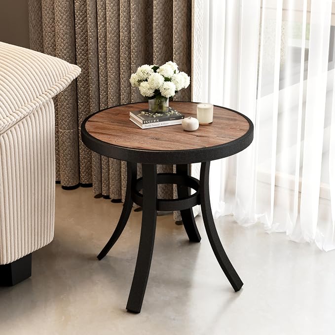 PHI VILLA Outdoor Round Side Table, All Weather Coffee Bistro Table - Image 2