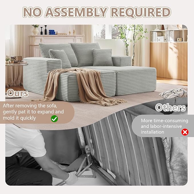 ODUWA Oversized Double Chaise Lounges Indoor, Upholstered Boneless Cloud - Image 7
