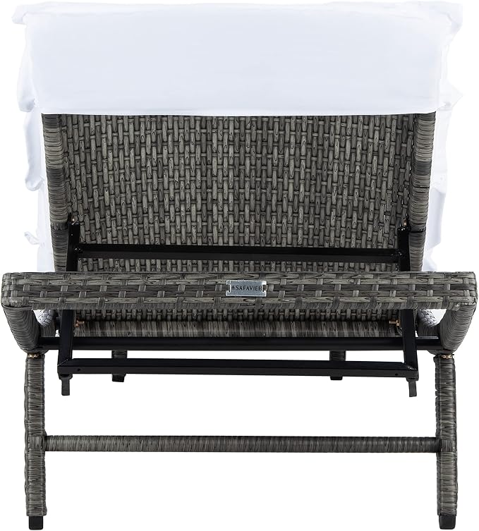 SAFAVIEH Outdoor Collection Colley Grey Brown Wicker/White Cushion Adjustable - Image 14