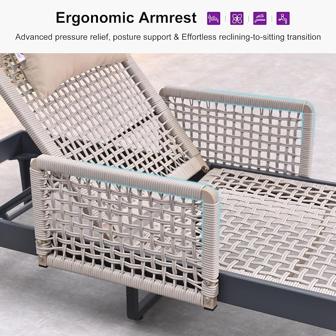 PURPLE LEAF 2 Pieces Outdoor Chaise Lounge Set Rattan Wicker Lounger - Image 6