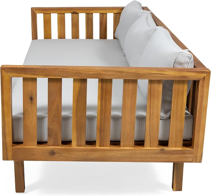 LUMISOL Outdoor Acacia Wood Daybed, Patio 3-Seater Sofa - Image 6