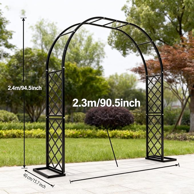 Metal Garden Arbor, 90.5" W x 94.5" H Heavy Duty Metal Garden Arch Trellis - Image 3