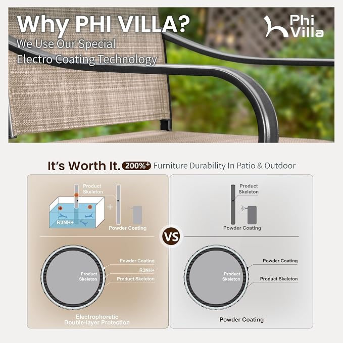 PHI VILLA 7 Piece Outdoor Bar Set, Counter Height Patio Bar Furniture Rectangle - Image 5