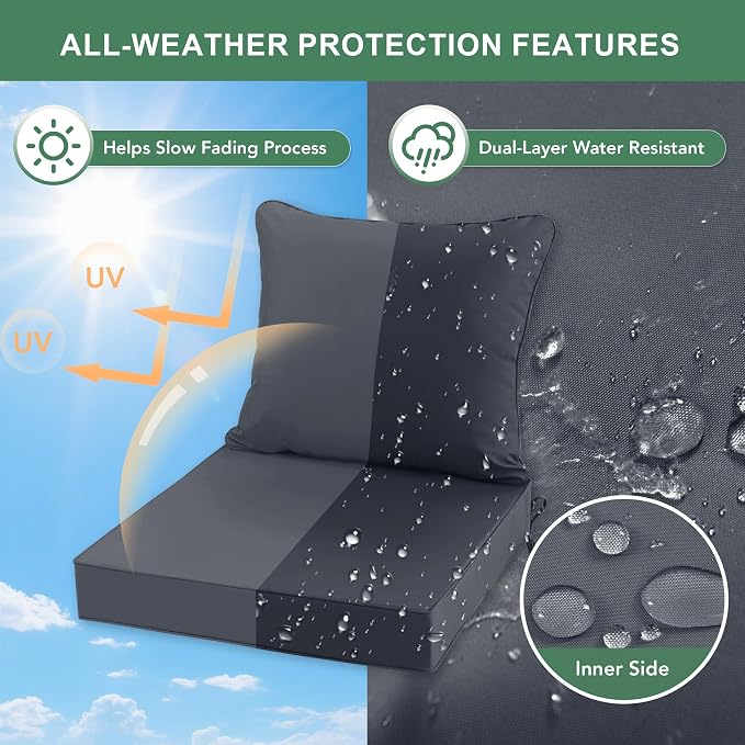 Patio Chair Cushions, Water Resistant Backrest Pillow and Seat Cushion Set - Image 3