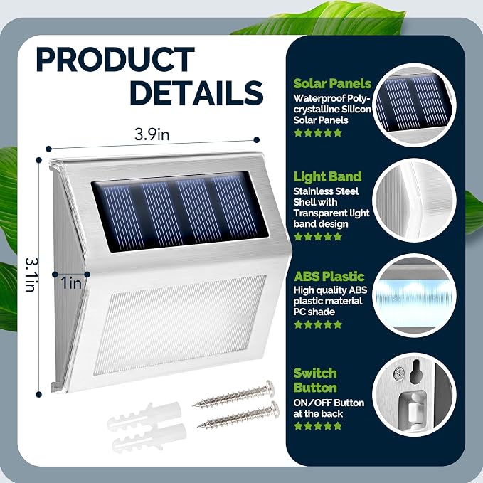 GIGALUMI 6 Pack Solar Step Lights, 3 LED Solar Stair Lights Outdoor LED Deck - Image 4