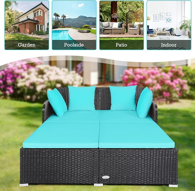 RELAX4LIFE Rattan Patio Outdoor Daybed, Wicker 2-Person Sunbed Loveseat - Image 4