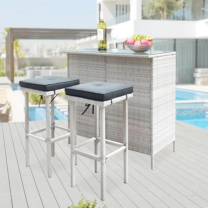 Wicker Patio Bar Set of 3-Piece, Rattan Bistro Set - Image 9