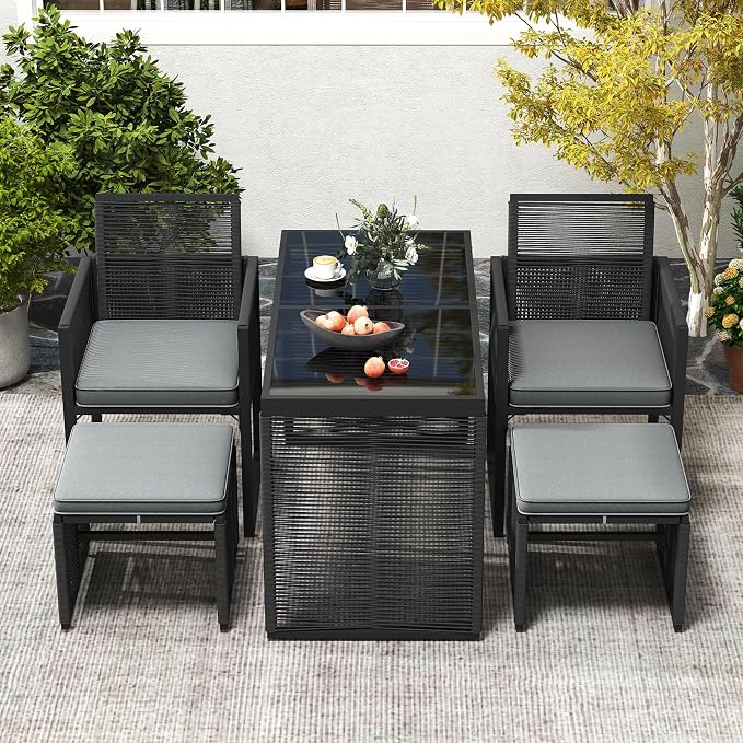 Tangkula 5 Pieces PE Wicker Patio Dining Set, Outdoor Conversation Set - Image 3