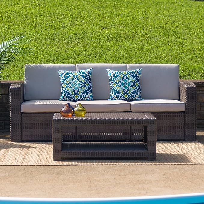 Flash Furniture Seneca Indoor/Outdoor Chocolate Brown Faux Rattan Coffee Table - Image 2