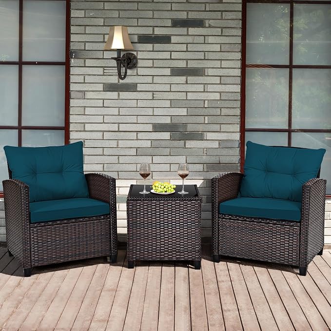 Tangkula 3 Pieces Patio Furniture Set, PE Rattan Wicker 3 Pcs Outdoor Sofa Set - Image 2