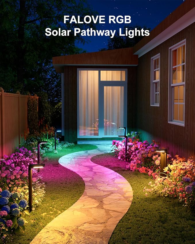 6 Pack Color Changing Solar Pathway Lights Outdoor Waterproof 20 LED Solars - Image 2