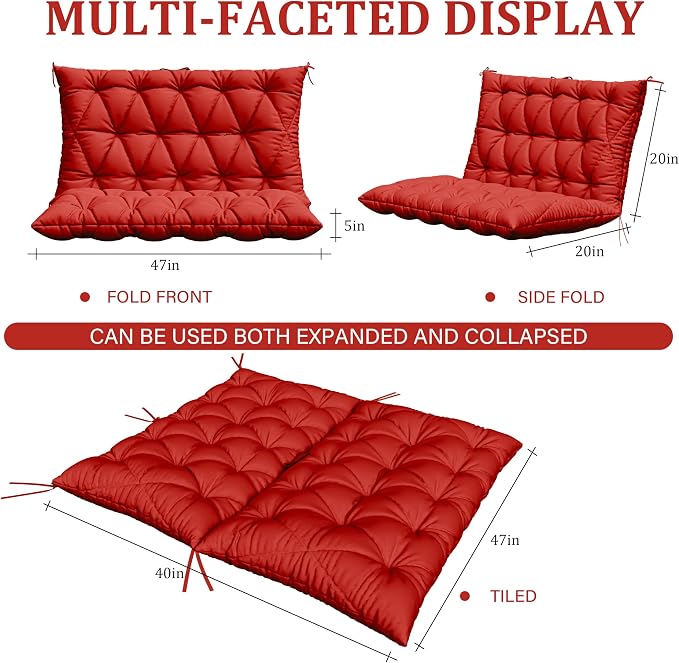 Porch Swing Cushion with Backrest, Waterproof Bench Cushion - Image 2