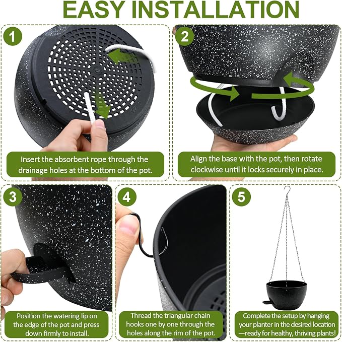 WOUSIWER Self Watering Hanging Planters, 2 Pack 10'' Plastic Pots - Image 7