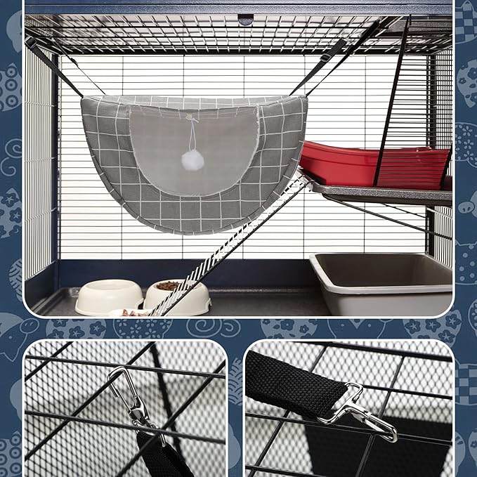 Unittype 2 Pieces Cat Cage Hammock Hanging Pet Bed Double Layer Soft Plush - Image 5