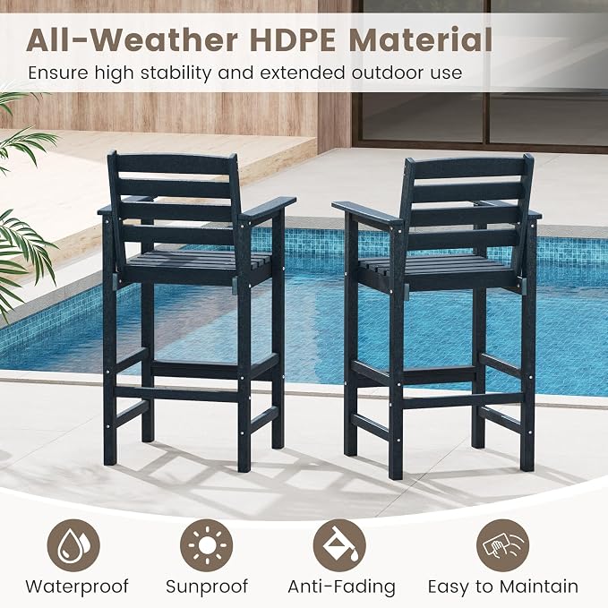 Tangkula Patio Adirondack Chairs Set of 4, HDPE Bar Height Chair - Image 6