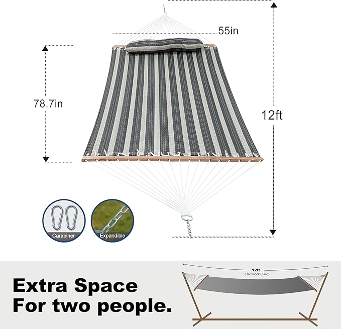 2 Person Hammocks for Outside, Double Quilted Fabric Outdoor Hammock - Image 7