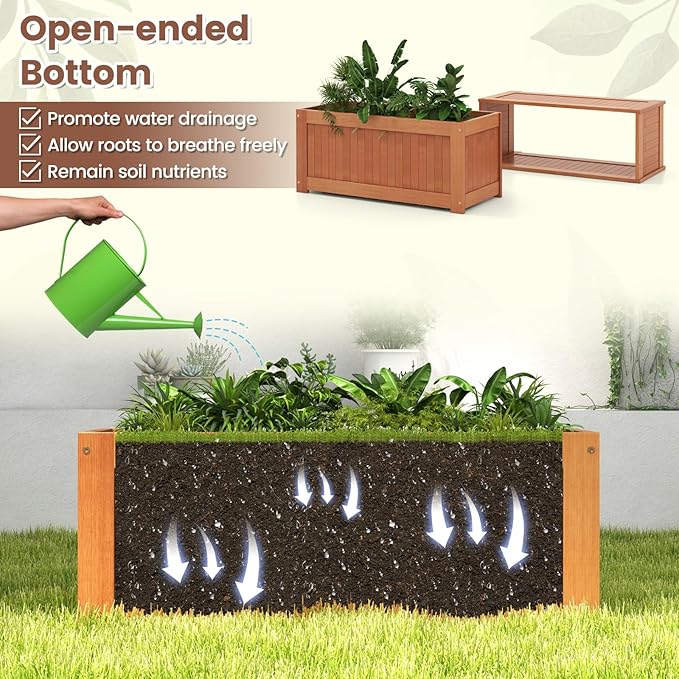 Giantex Set of 2 Outdoor Bench, Wood Raised Garden Bed w/Open Base, - Image 9