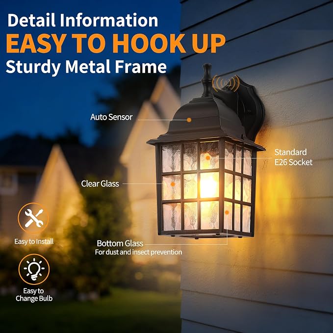 Dawn to Dusk Sensor Outdoor Wall Light Fixtures Waterproof Anti-Rust Exterior - Image 4