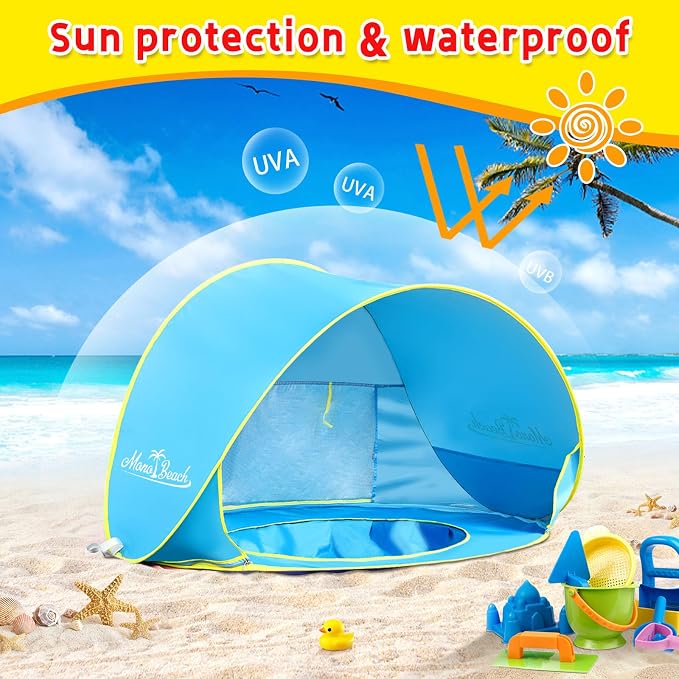 Monobeach Baby Beach Tent with Sun Hat Pop Up Portable Shade Pool UPF50+ UV - Image 3