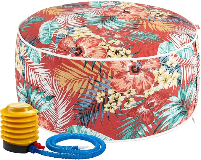 Outdoor/Indoor Inflatable Ottoman Pouf D20 xH9, All Weather Round Footstool by IN4Care