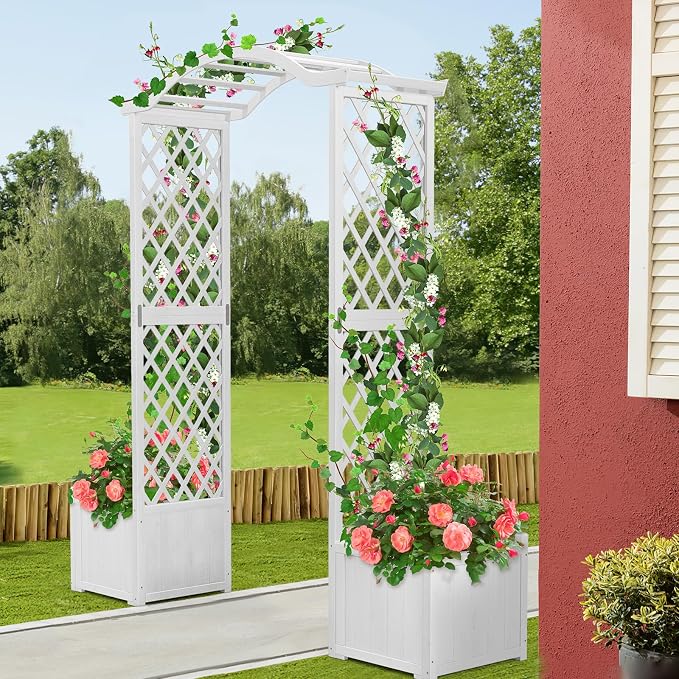 Giantex Garden Arbor with Planter, Wooden Planter Arch with Trellis, Outdoor - Image 9