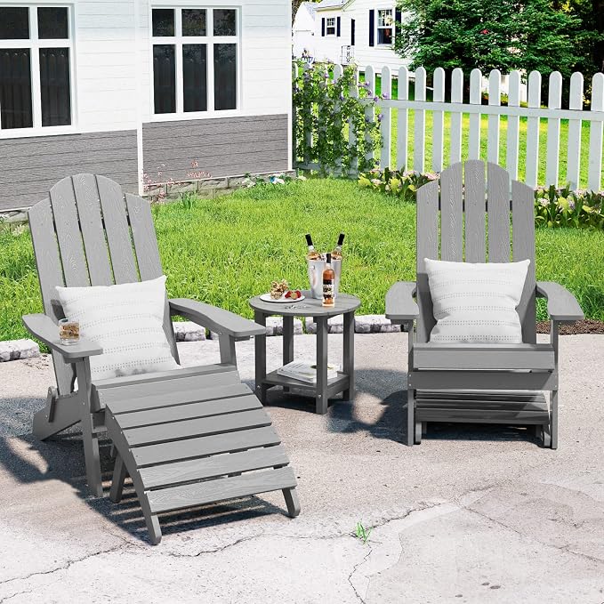MXIMU Folding Adirondack Ottoman Outdoor: HIPS Plastic Patio Footstool Easy - Image 2