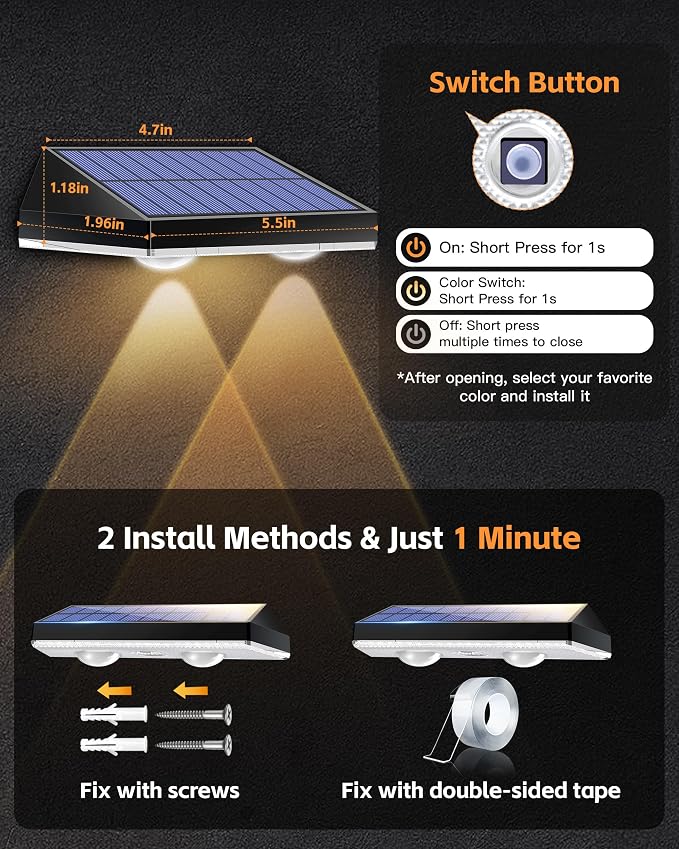Solar Fence Lights Outdoor, Waterproof LED, 3Lighting Modes, SolarPowered Wall - Image 7