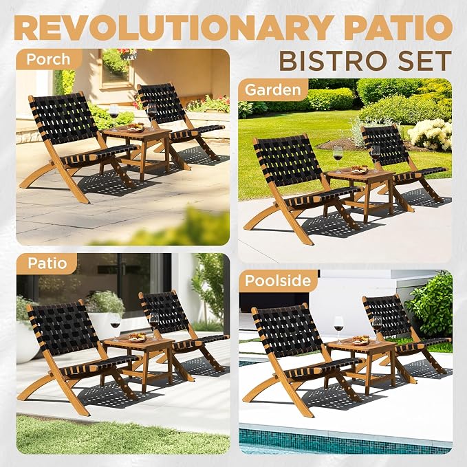 IDZO Foldable Reclining Design Heavy Duty 400lbs Capacity Patio Bistro Set 3 - Image 6